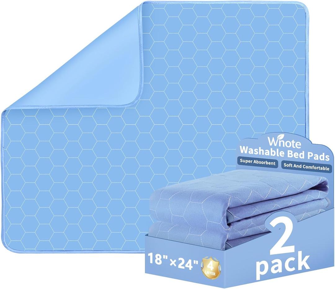 [2 Pack] 18"x24" Washable Underpads - Leakproof Reusable Incontinence Bed Pads for Chairs, Wheelchairs, Cribs & Sofas - Blue Heavy Absorbency Bedwetting Pee Pads for Kids & Adults