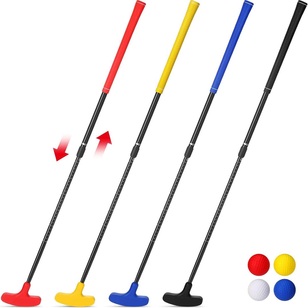 Hiboom 4 Pack Golf Putters for Men and Women Two Way Mini Golf Putter with 4 Balls Adjustable Length Kids Putter Bulk Right or Left Handed Golfers for Children Teenager Junior, 23.6-35.4 Inches/ 60-90 Cm