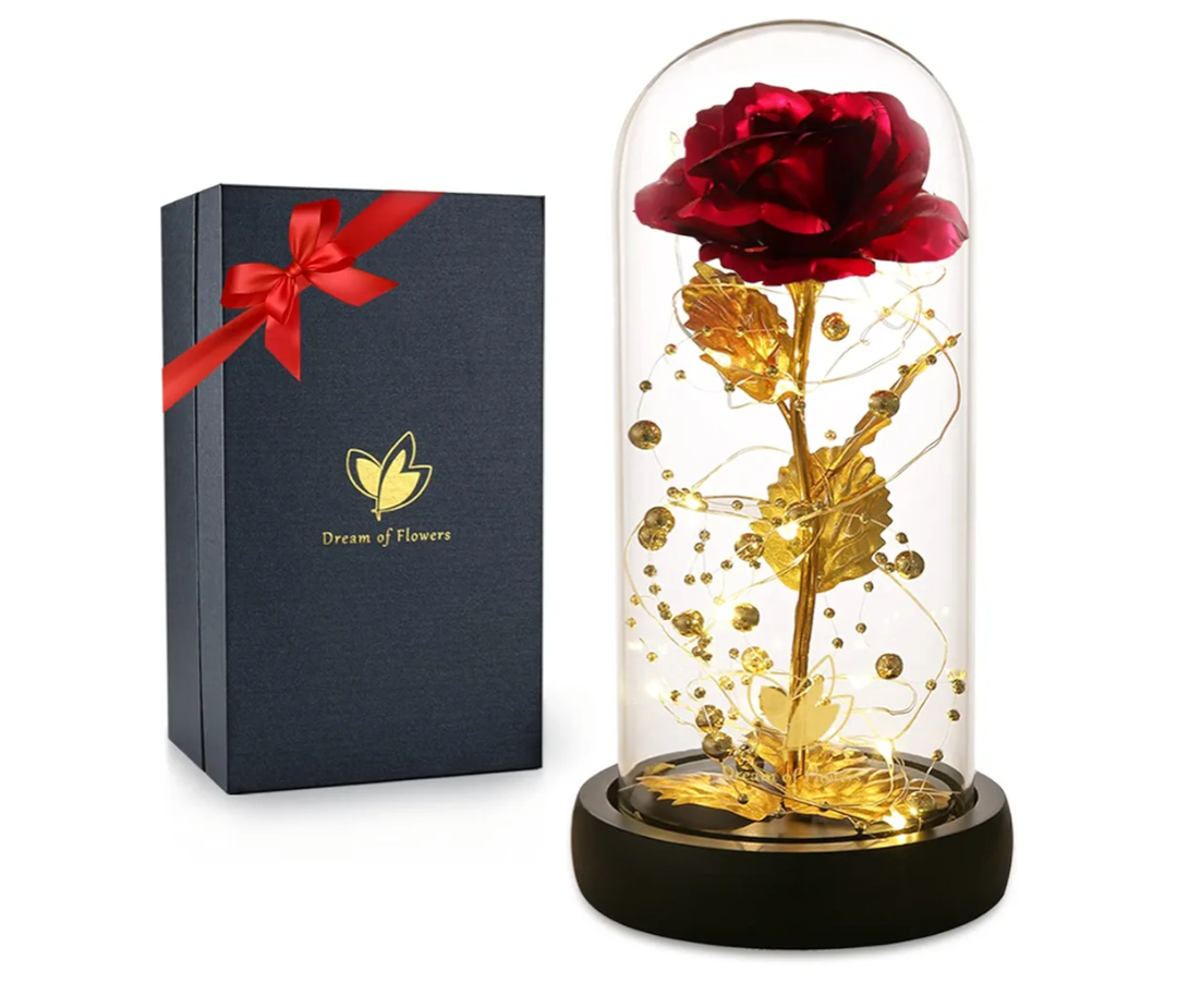 Valentines Rose Gifts for Her Birthday Gifts for Women Valentines Flower Galaxy Glass Rose with 2 Light Modes Forever Eternal Colorful Gold Foil Rose in Glass Dome,Anniversary Valentines Women Gifts