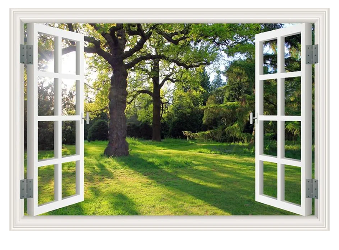 Fake Windows Large Wall Sticker Murals Decor 50"x35"-Sunshine Tree Self-Adhesive Wallpaper Decal,3D Peel and Stick Forest Natural Scenery Removable Bedroom Office Faux Windows Poster Picture