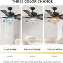 52 Inch Crystal Ceiling Fan with Lights and Remote Modern Black Chandelier Fan for Bedroom 5 Reversible Wood Blades Silent DC Motor Fandelier Ceiling Fans for Living Room Dining Room