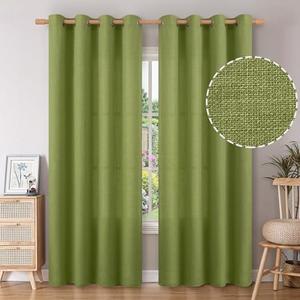 BGment Faux Linen Curtains 90 Inches Long Set of 2 Panels, Living Room Long Curtains Burlap Textured Thick Light Filtering Privacy Grommet Window Treatments, 52 x 90 Inch, Olive Green