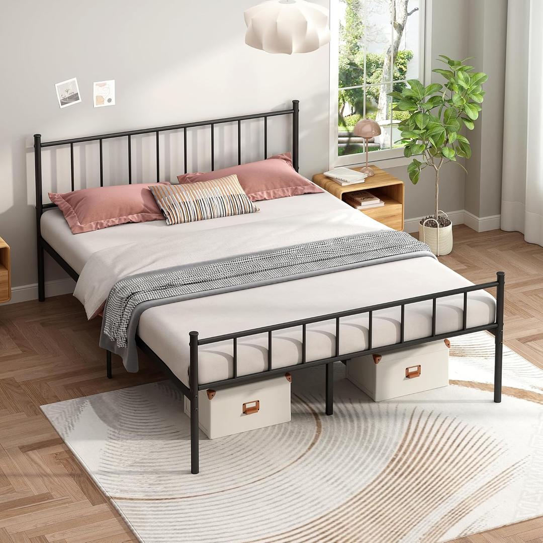 King Size Platform Bed Frame - Black Metal Bed Frame,Heavy Duty Base with Headboard and Footboard,Steel Slat Support,No Box Spring Needed,Easy to Assemble,Suitable for Bedrooms (King, Black)