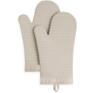 KitchenAid Ribbed Soft Silicone Oven Mitt Set, 7"x13", Milkshake 2 Count
