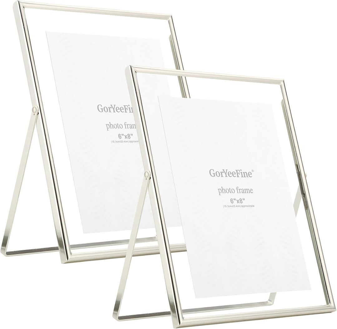 Silver Floating Frame810'' set of 2 For Picture 7x9, 6x8, 5x7, Classy Gift metal floating frame 5x7'' Tabletop Shelf Photo frames for Christmas, Home Wedding Party and Office Dcor