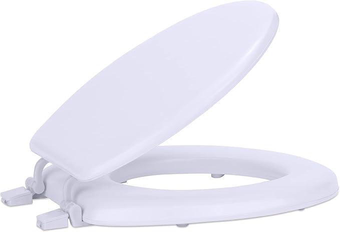 Soft Standard Vinyl Toilet Seat, White - 17 Inch Soft Vinyl Cover with Comfort Foam Cushioning - Fits All Standard Size Fixtures - Easy to Install Fantasia by Achim Home Decor
