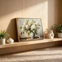 Framed Vintage Hydrangea Wall Art Rustic White Hydrangea Still Life Flower Canvas Painting Prints Farmhouse Flower Pictuer Vintage Country Wall Decor for Bathroom Living Room Bedroom 16x24 Inch