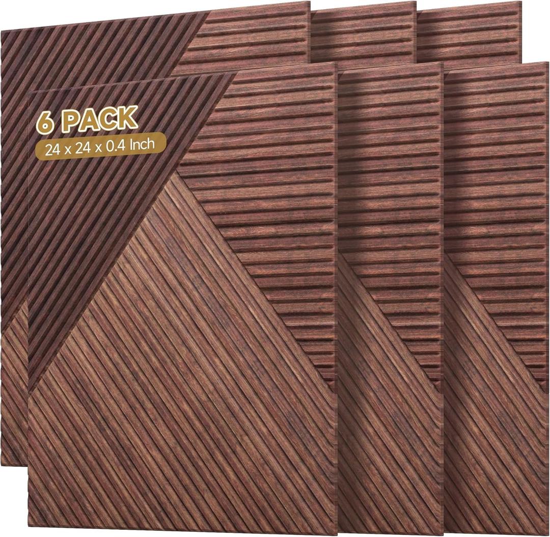 Acoustic Wall Panels,6 Pack Total Size 72 x 48 Inches,Self-Adhesive Decorative Acoustic Panels for Wall and ceiling,3D UV Printing with Wood Look,Red Sandalwood Acoustic Wall Panels,6 Pack Total Size 72 x 48 Inches,Self-Adhesive Decorative Acoustic Panels for Wall and ceiling,3D UV Printing with Wood Look,Red Sandalwood