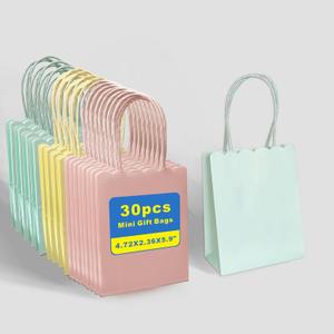 XIAMUY 30Pcs Mini Party Favor Bags, Pastel Gift Bags With Handlles, Tiny Goodie Bag, Easter Treat Sacks, Perfect For Kids Birthday, Candy, Baby Shower, Wedding, Classroom, 4.7x5.9x2.3 Inch (Assorted)