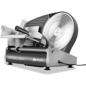 Meat Slicer, Electric Deli Food Slicer, with 8.7" Stainless Steel Blade, 180 W, Adjustable Thickness for Home Use, Easy to Clean, Cuts Meat, Bread, Cheese and Deli, Black (Black+220mm+Alu Cover+Stainless&Removable Pusher)