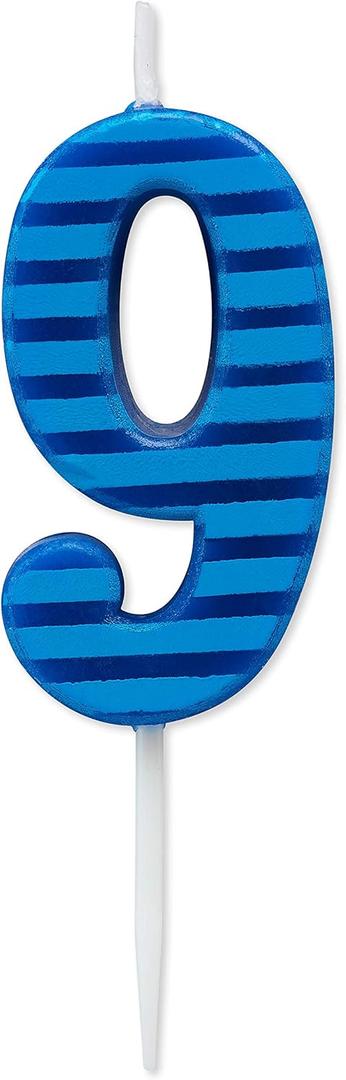 Papyrus Number 9 Birthday Candle, Blue Stripes (1-Count) (Large)