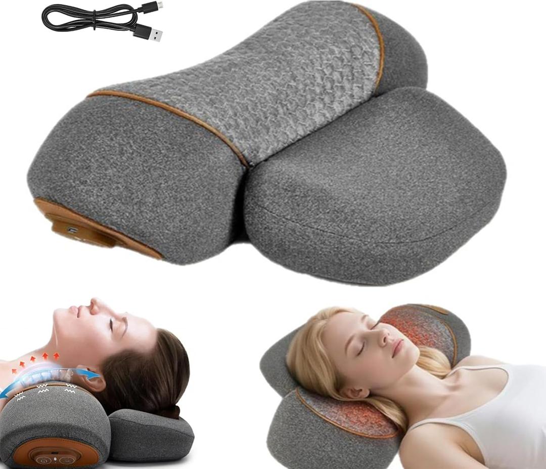 Neck Massager, Rechargeable 3 in 1 Neck Massager, Electric Cervical Pillow Hump for Shoulder, Heating & Stress Relieving, Ergonomic Memory Foam Pillow (Space Gray)