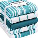 Cotton Clinic Assorted Kitchen Towels 5 Pack  Soft Absorbent Quick Drying Table & Kitchen Linen - Dish Towels, Dish Cloths, Tea Towel and Cleaning Towel with Hanging Loop  16x28 / Teal Green White