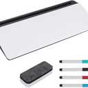 IRSTBL - Glass Desktop Whiteboard with Storage – Includes 4 Dry Erase Markers & Eraser – Slanted Writing Surface for Office, Desk, Home, School, Classroom Use