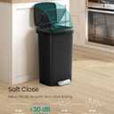 SONGMICS Plastic Kitchen Trash Can, 12-Gallon (45 L) Garbage Can with Stainless Steel Lid, Soft Close, Pedal Waste Bin with Wheels and Rear Handle, Ink Black ULTB533B01