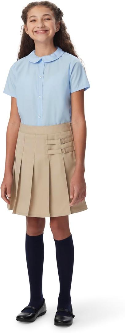 French Toast Girls' Adjustable Waist Pleated-Front Two-Tab Scooter Skirt (XL, Beige)