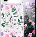 EYZUTAK Magnetic for iPhone Air Case, Pretty Flower Clear Case, Pink Purple