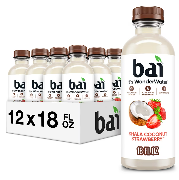 Bai Antioxidant Infused Water Beverage, Shala Coconut Strawberry, with Vitamin C and No Artificial Sweeteners, 18 Fluid Ounce Bottle, 12 Pack, Best By March 29/2026