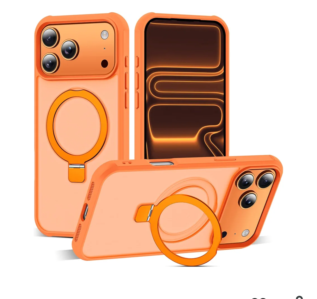 Compatible with iPhone 17 Pro Max Case with Invisible Magnetic O-Ring Stand Military-Grade Translucent Case for iPhone 17 ProMax 6.9" [Compatible with Mag-Safe][Great Grip Feeling],Orange
