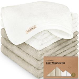 6-Pack Baby Washcloths Soft Absorbent Viscose from Bamboo Washcloths for Face, Body, Baby Towels for Newborn, Kids, Toddlers, Infant,Gentle on Sensitive Skin,10x10 Reusable Face Towels(White/Stone)