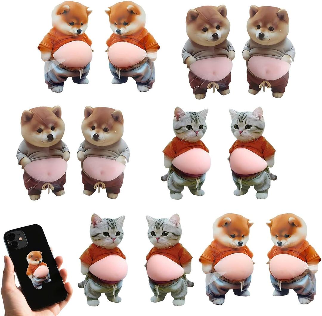 Super Soft Silicone Anti-Collision Sticker - 3D Animal Big Belly Stickers for Doors, Windows, and Home Decor (Shiba Inu, Kitten, Puppy) -6 Pairs