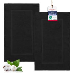 TEXTILOM Luxury 2 Pack Banded Cotton Bath Mats for Bathroom Floor [ Hotel, Spa, Tub, Shower Bath Mat Floor Towel Set ], Machine Washable & Soft & Absorbent & Quick Dry (20''x34'')- Black