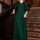 MISSMAY Women's Formal Floral Lace 2/3 Sleeves Bridesmaid Party Maxi Dress (Green, XL)