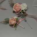 Fnize Pink Corsage and Boutonniere Set for Bride Groom Bridesmaids Groomsmen Wedding Homecoming Flowers Prom Suit Accessories, Rose Boutonniere and Wrist Corsage Flower