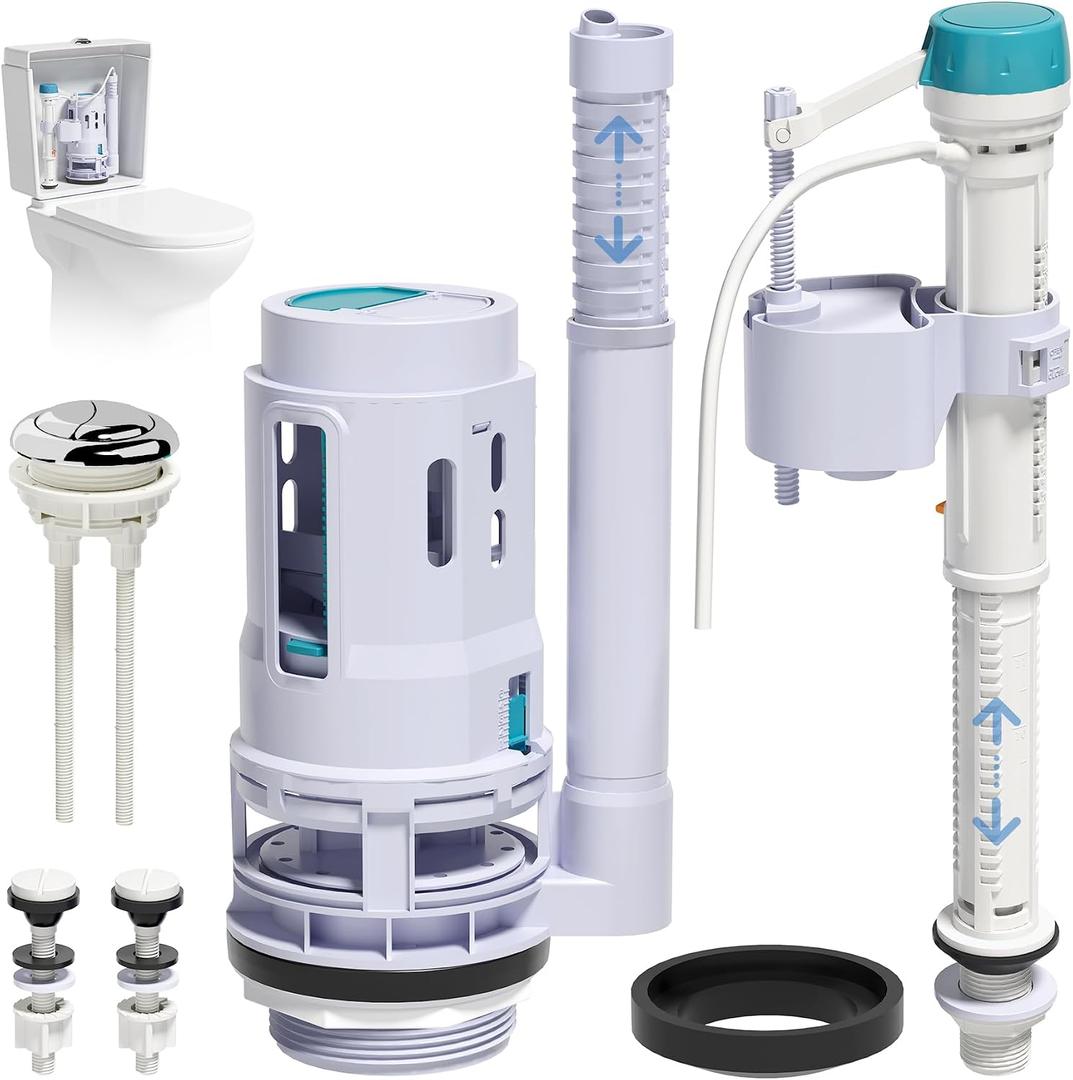 3-Inch Dual Flush Valve Replacement Kit for 2-Piece Toilets, Universal Toilet Repair Kit with Push Button, Fill Valve, Gasket & Bolts,Compatible with Glacier Bay, Kohler, American Standard, and Toto