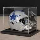 Mini Helmet Display Case Acrylic Clear Football Stand Holder with Mirror Back and Black Metal Grooved Base Stackable Mini Helmet Showcase for Souvenirs Collectibles