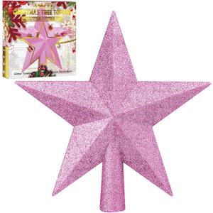 Aneco Pink Glitter Mini Christmas Tree Topper Shatter-Proof 6 Inch Christmas Tree Decoration Treetop for Holiday Ornament or Home Decor