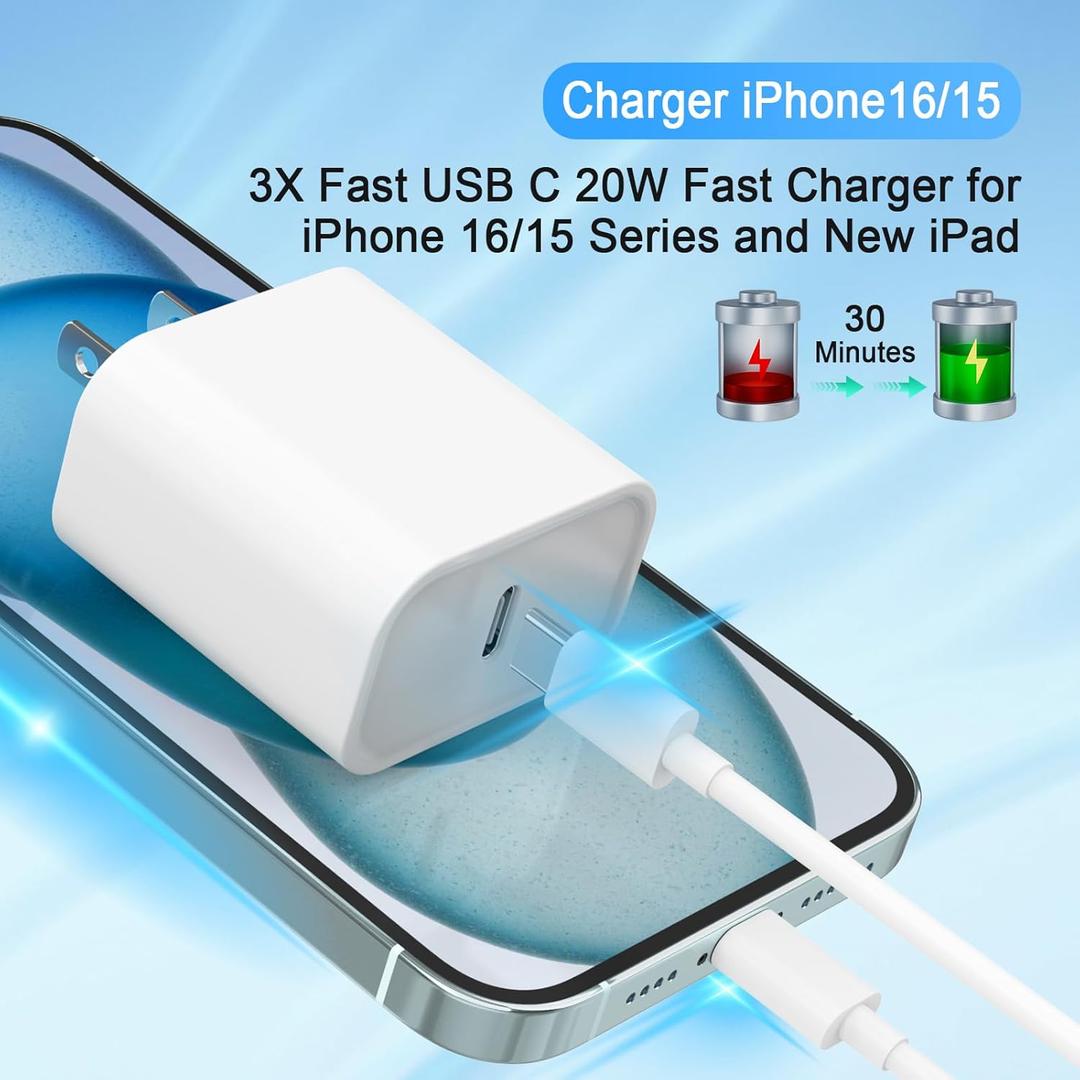 iPhone 17 16 15 Charger, USB C Charger, 1-Pack Fast Wall Charging, USB-C Chargers Block (1-Pack 6 ft Cable Included) for iPhone 17/16/15/15 Pro/15 Pro Max/iPad Pro/AirPods Samsung & More iPhone 17 16 15 Charger, USB C Charger, 1-Pack Fast Wall Charging, USB-C Chargers Block (1-Pack 6 ft Cable Included) for iPhone 17/16/15/15 Pro/15 Pro Max/iPad Pro/AirPods Samsung & More