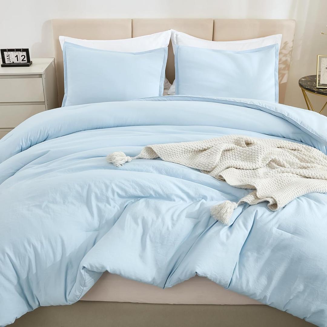 Comforters Light Blue King Size, 3 Pieces Lightweight Solid Bedding Comforter Set, All Season Fluffy Bed Set (104x90In Comforter & 2 Pillowcases)