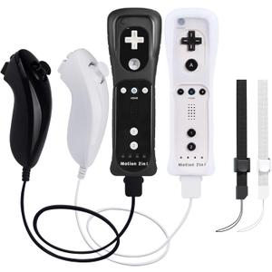 2 Pack Wii Controllers with Motion Plus, Includes Black and White Wii Remotes and Wii Nunchucks