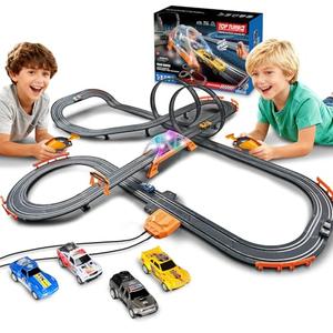 Slot Car Racing Track for Kids with 4 Cars Battery or Electric Powered Dual Racing Game Featuring Flash Bridge and Pendulum Toys Tracks Sets Gift for Boys Grils Children 7,8,9-12 Years Old