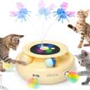 ORSDA Cat Toy, 3-in-1 Automatic Interactive Electronic Moving Ambush Feather, Fluttering Butterfly, Track Balls, USB Rechargeable Powered Smart Indoor Exercise Kicker (Yellow)