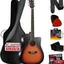 Pyle Steel String Acoustic Guitar Kit, 4/4 Full Size Cutaway All-Wood Guitarra Acustica with Premium Accessory Set and Upgraded Gig Bag, 41" Sunburst Teardrop Matte