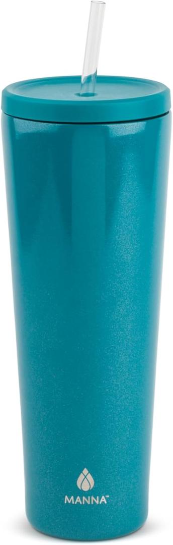 Manna Ranger Double-wall Insulated Stainless Steel Tumbler with Leak-proof Smart Seal Lid and Reusable Tritan Straw - 40 Oz - Teal Shimmer