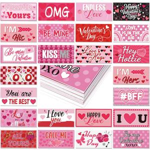 24 Designs Valentines Photo Booth Props Double Sided 11x5.5 Inch Valentine's Day Party Decorations for Photoshoot Photo Booth Props Waterproof Selfie Signs PVC for Galentines Wedding Party Supplies