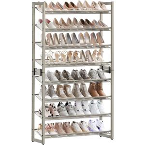 SONGMICS Shoe Rack, 8-Tier Shoe Organizer, Metal Rack for Garage, Set of 2, 4-Tier Stackable Shelf, with Adjustable Flat or Angled Shelves, 32-40 Pairs, Cappuccino Beige ULMR008L01