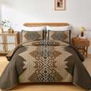 Dintszyayue Brown Quilt Set King Size Boho Aztec Texture Bedspread Coverlet Set 3 Piece Soft Lightweight Bedding Set Geometric Bohemian Bedspread with 2 Pillowcases(Dark Brown,90"x103")