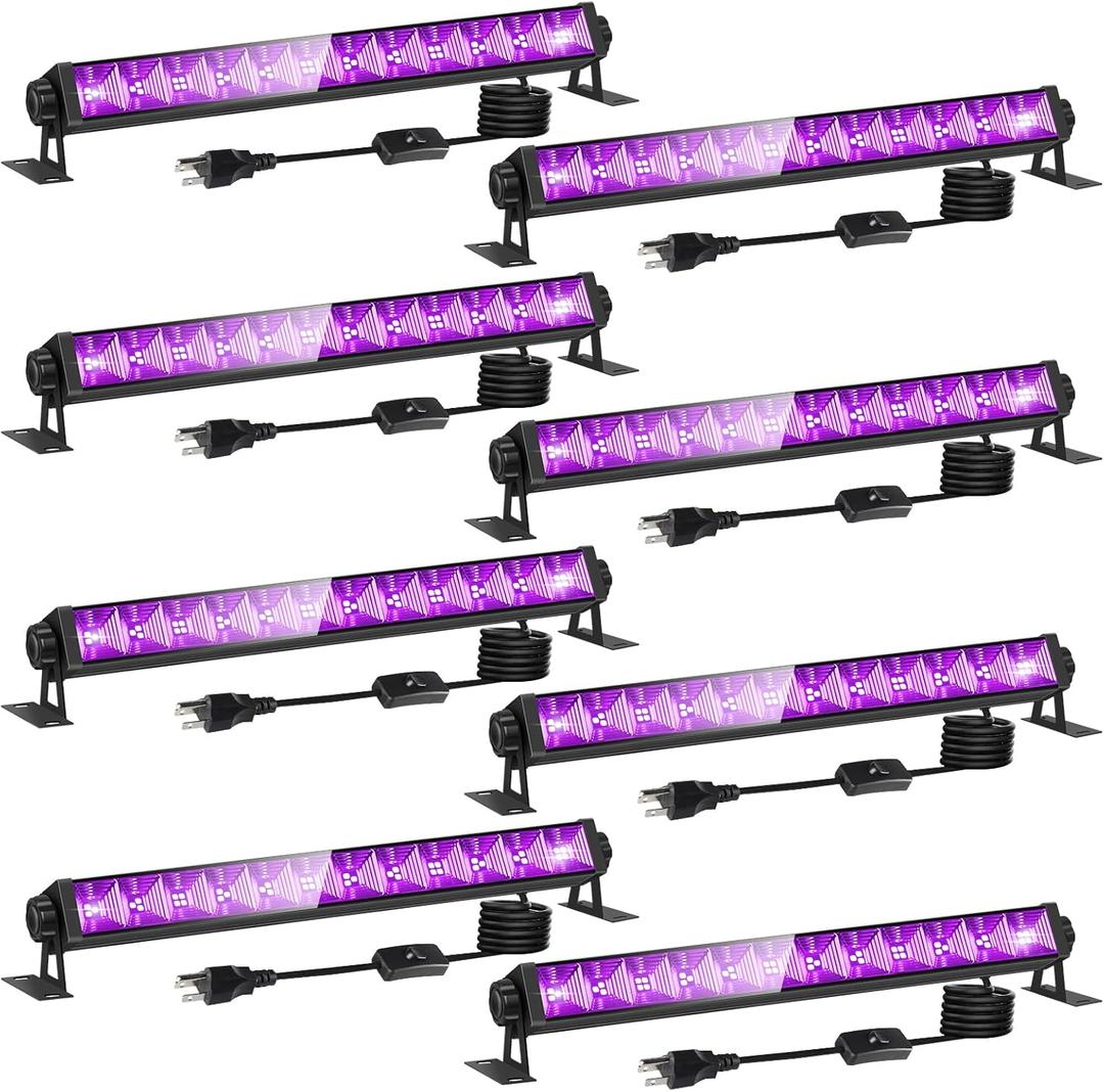 8 Pack 40W LED Black Light Bar, Black Lights Light Up 4000ft with Switch+Plug+6ft Cord, for Glow Party Supply, Halloween, Bedroom, Body Paint, Fluorescent Party