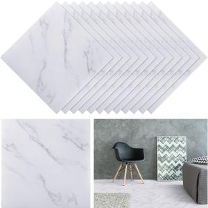 Spiareal 48 Pieces Peel and Stick Floor Tiles Vinyl Flooring 12 x 12 Inch Stick on Floor Tile Self Adhesive Waterproof DIY for Bathroom Kitchen Bedroom Living Room(White Marble)
