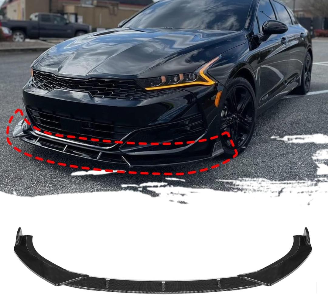 Front Bumper Lip Fit for Kia K5 GT-Line 2020-2025,3 PCS Front Bumper Lip Body Kit Spoiler Compatible with 2020-2025 Kia K5 GT Line Front Splitter, Carbon