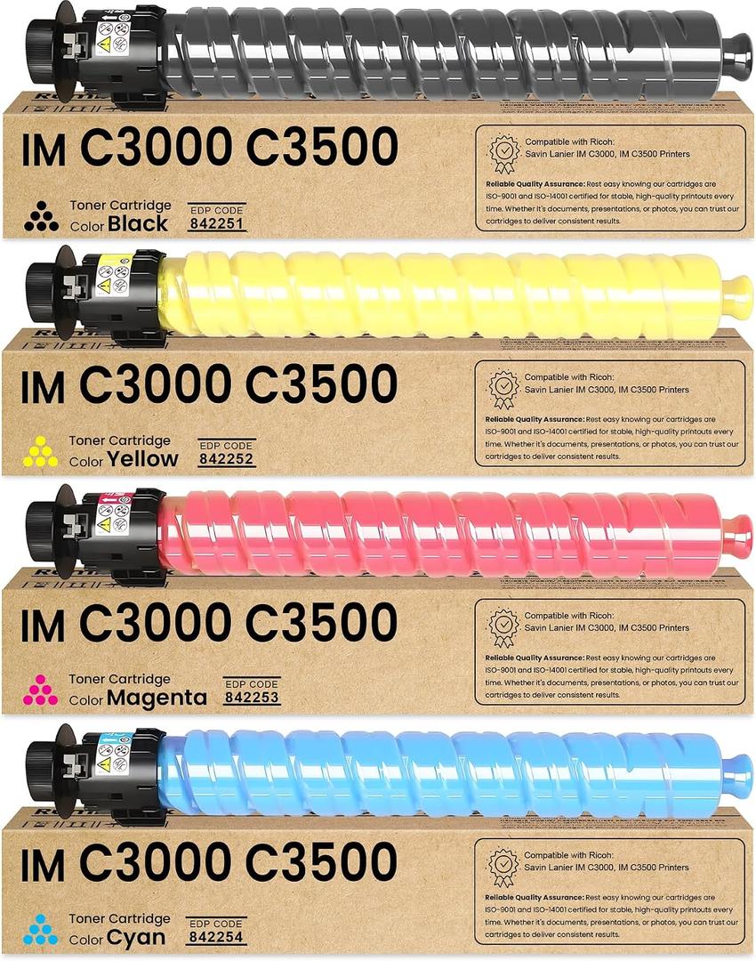 IMC3000 IMC3500 Toner Cartridges Replacement for Ricoh IM C3000 IM C3500 Toner Cartridge 842251 842252 842253 842254 for Savin Lanier IM C3000 C3500 Printer Ink 4-Pack (Black,Cyan,Magenta,Yellow)