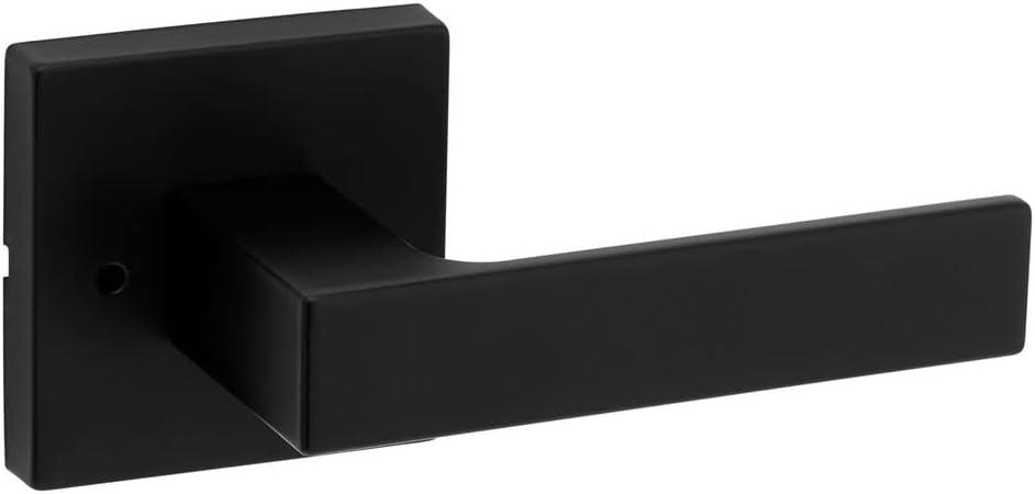 Kwikset Singapore Interior Privacy Door Handle with Lock, Door Lever For Bathroom and Bedroom, Matte Black Reversible Keyless Turn Lock, with Microban Protection