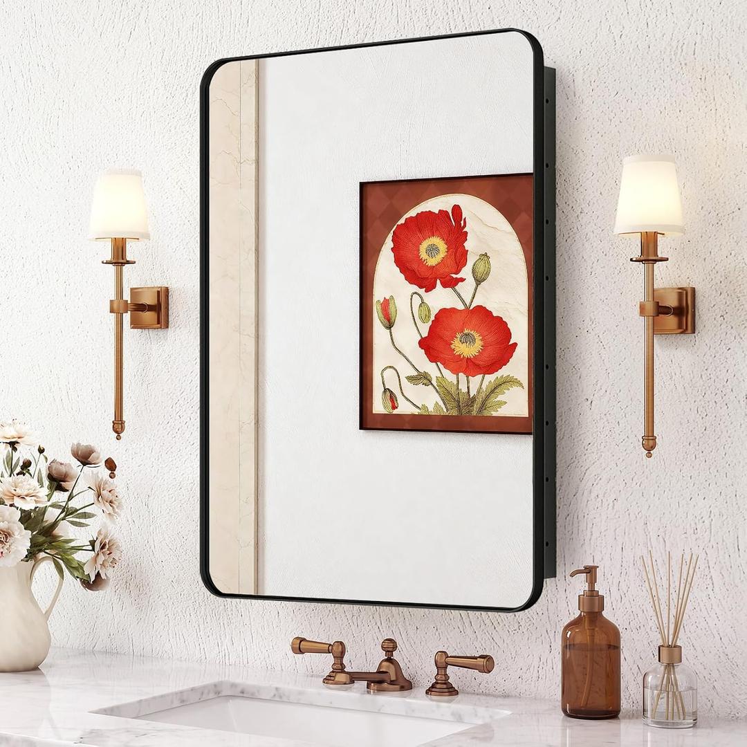 24x32 in Medicine Cabinet with Mirror for Bathroom, Matte Black