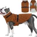 Kuoser Dog Coat Warm Fleece Lining Turtleneck Dog Jacket with Harness Built-in, Adjustable Windproof Cold Weather Coats with Quick Release Buckle Pet Winter Snowsuit for Extra Large Dogs, Khaki 2XL