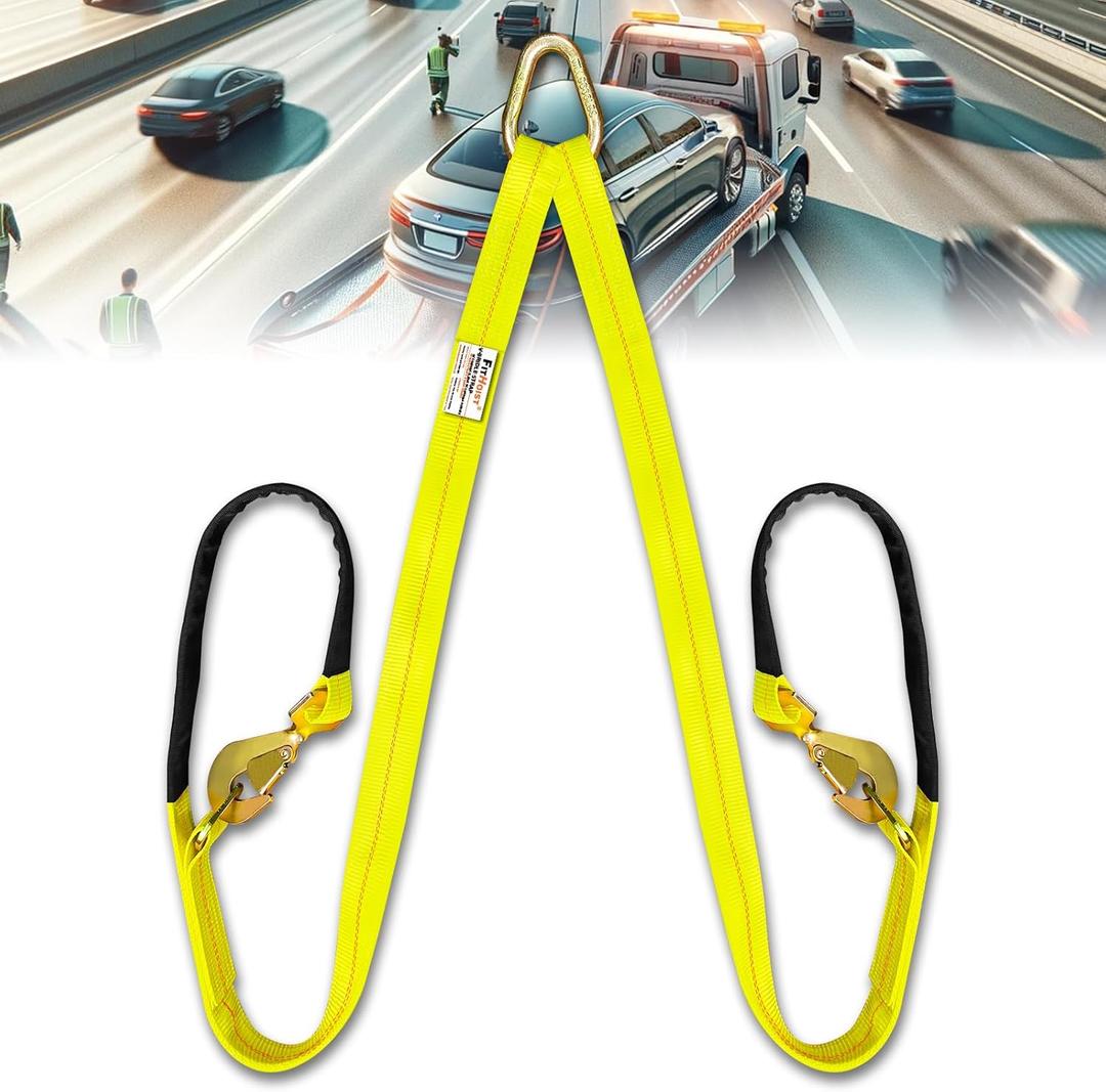 V-Bridle Tow Strap 2" x 4' with Snap Hooks, Cordura Sleeve, and Axle Straps | D-Ring for Enhanced Stability | Recovery Strap 5500lbs Load for Car Towing, Rollback, Flatbed, Tow Truck