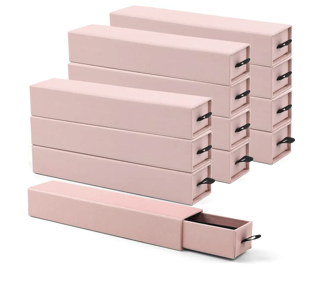 Lainrrew Jewelry Gift Box, Luxury 12-Pack Jewelry Gift Box Velvet-Lined, Compact Drawer Style for Earrings & Rings, Stylish Necklace Bracelet Organizer, 8.3x1.8x1.4 Inches (Pink), Missing Parts
